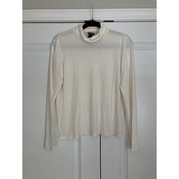 Eileen Fisher Stretch Silk Jersey Scrunch Neck Top Turtleneck Cream Small - Picture 1 of 11